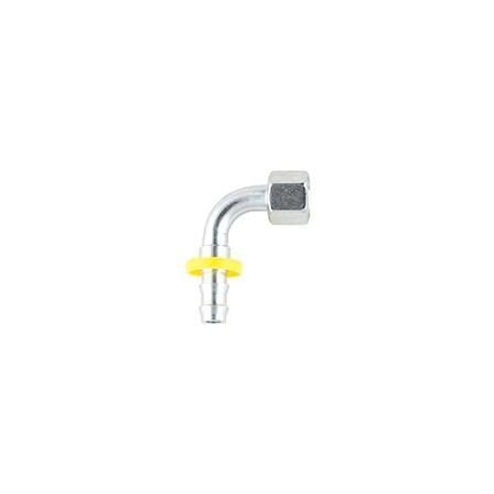 Parker 82 Series 90 Deg Elbow Fitting, 10mm Female Metric L - Swivel - Ball Nose, -6 Hose, Brass 3C582-10-6B